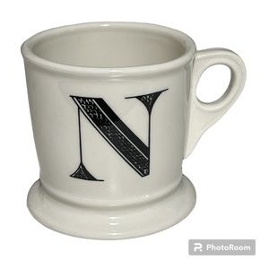 Anthropologie White/Black Monogram Mug - Retro Shaving Style Initial Letter “N”